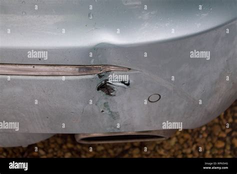 Road traffic accident: Damage to rear bumper after a car crash in the ...