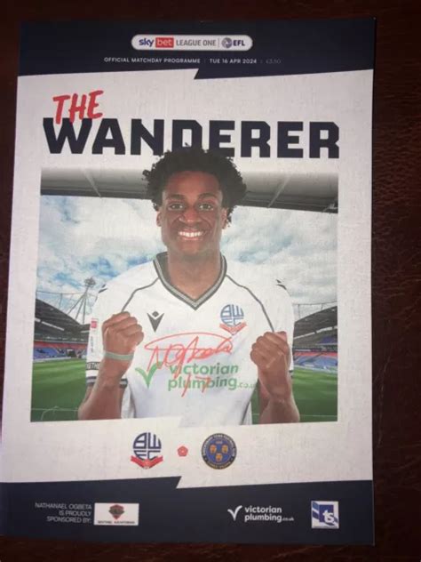 LEAGUE ONE FOOTBALL Programme Bolton Wanderers v Shrewsbury Town 16 ...