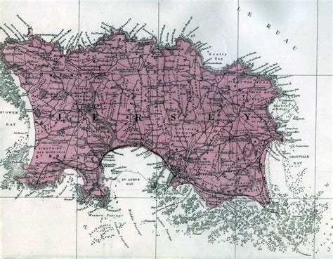 Large old road map of Jersey island with cities and villages | Jersey ...