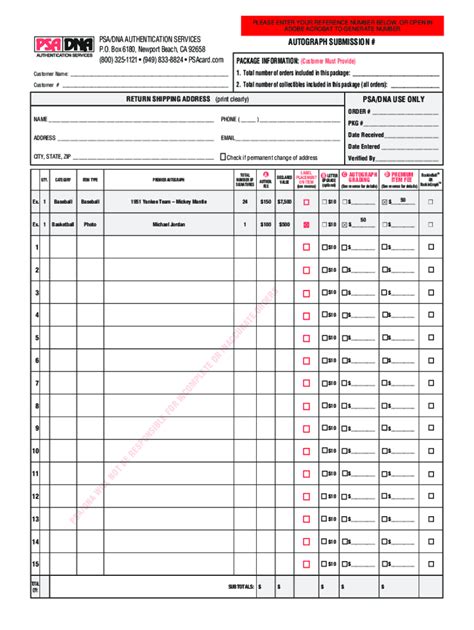 Fillable Online Psa Submission Form - Fill Online, Printable, Fillable ...