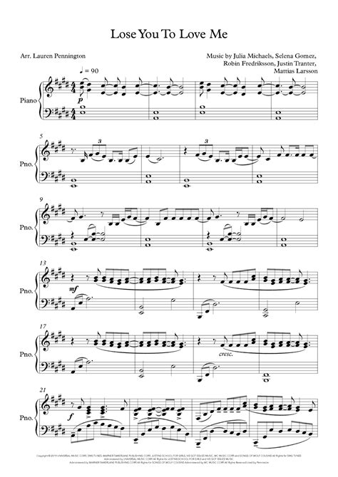 Lose You To Love Me (arr. Lauren Pennington) Sheet Music | Selena Gomez | Piano Solo