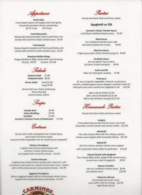 Menu of Carmine's in East Amherst, NY 14051