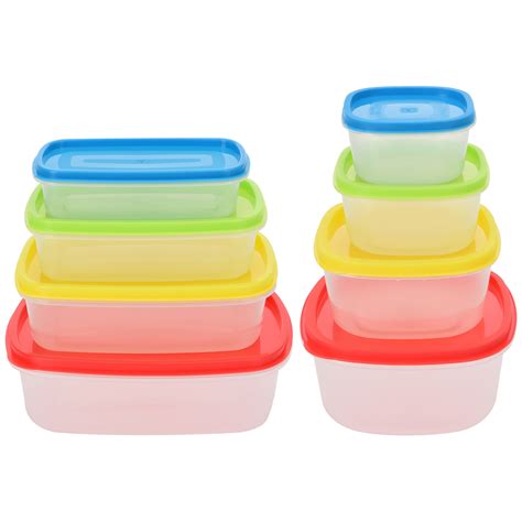 8 Pcs Stackable Nesting Food Storage Containers Coloured Lid Plastic ...