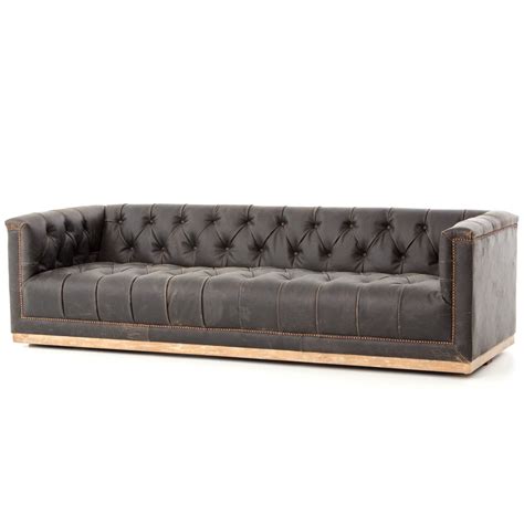 Maxx Distressed Black Leather Tufted Sofa | Zin Home