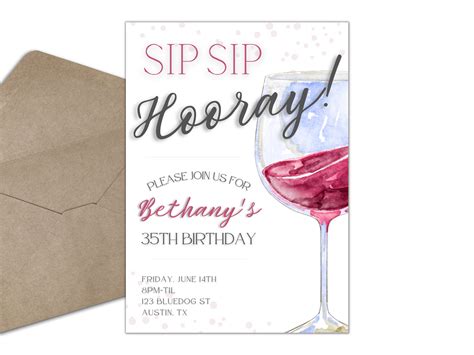 Sip Sip Hooray Invitation, Instant Download Printable Vineyard Birthday ...