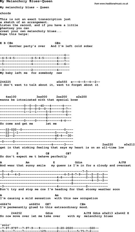 Blues Guitar lesson for My Melancholy Blues-Queen, with Chords, Tabs, and Lyrics