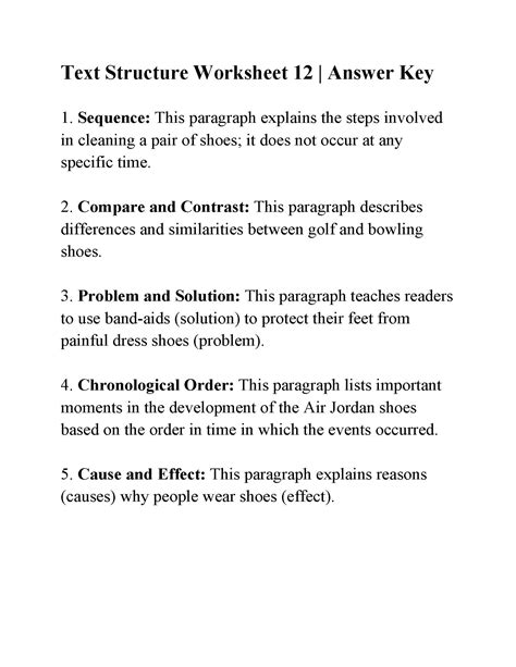 Text Structure Worksheet 12 | Answers