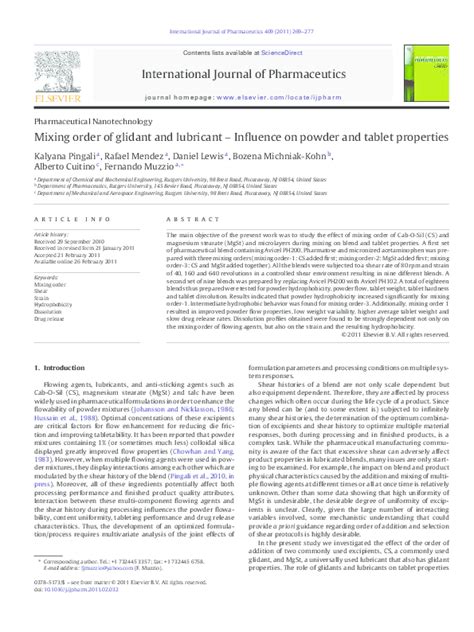 (PDF) Mixing Order of Glidant and Lubricant: Effects on Tablet Properties