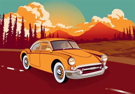 Vintage Classic Car Across The Road Vector Illustration 145288 Vector Art at Vecteezy
