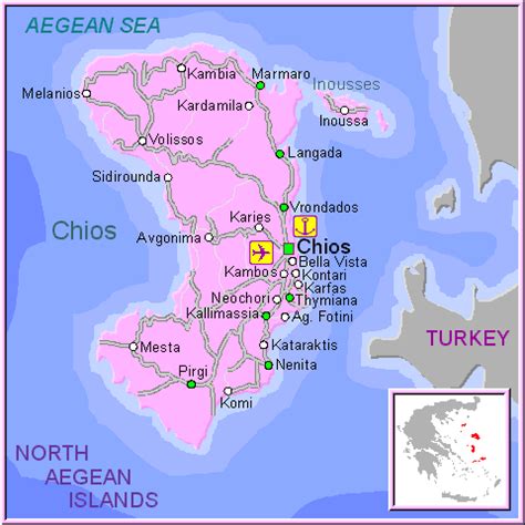 Chios map GREECE - Detailed map of Chios island