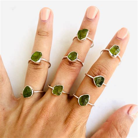 Raw Peridot Gemstone Ring in 925 Sterling Silver - Crystal Of A Kind