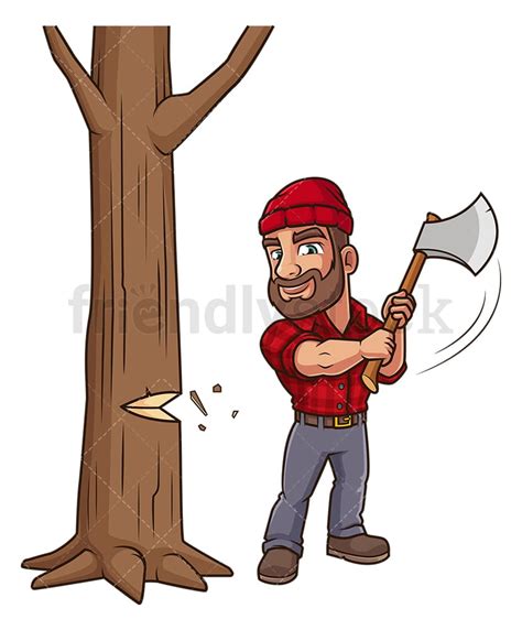 Lumberjack Cutting Down Tree Cartoon Clipart Vector - FriendlyStock