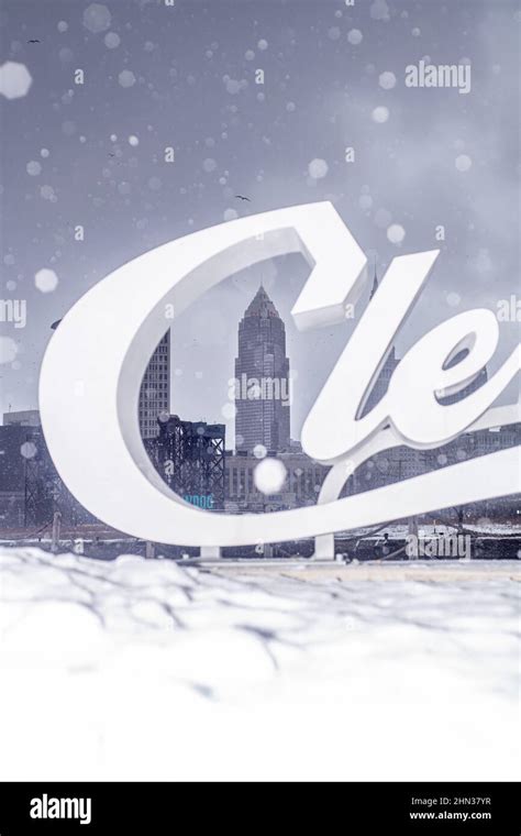 Cleveland Sign in Ohio with the CIty Stock Photo - Alamy