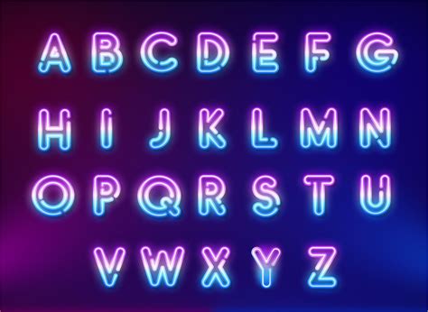 an illuminated neon alphabet with letters and numbers