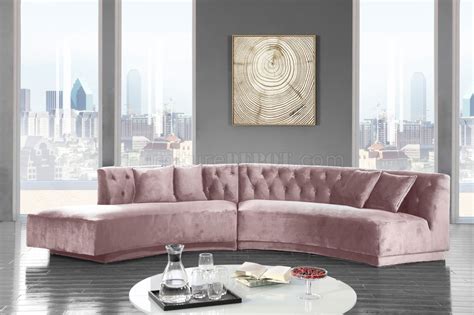 Kenzi Sectional Sofa 641 in Pink Velvet Fabric by Meridian