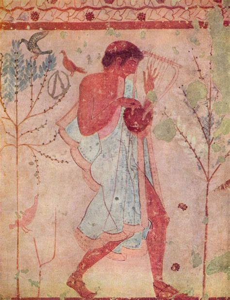 Tomb of the Triclinium. Tarquinia, Italy. Etruscan. c. 480–470 B.C.E. Tufa and fresco. Musician ...