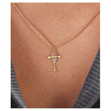 Black Hills Gold Rose and Cross Necklace - 230515, Jewelry at Sportsman ...