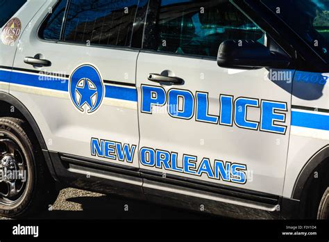 A blue and white Parked Police car or cruiser in New Orleans, Louisiana ...