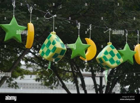 decorations hanging in mid air to celebrate hari raya festival or eid ...