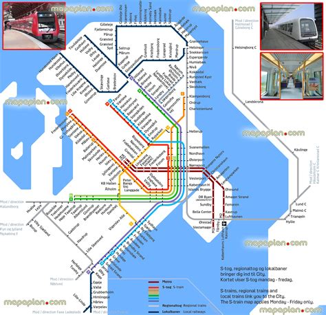 Copenhagen top tourist attractions map - Copenhagen metro, train (S-tog) lines & stations - DSB ...