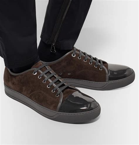 Lanvin Cap-toe Suede And Patent-leather Sneakers in Dark Brown (Brown) for Men - Lyst