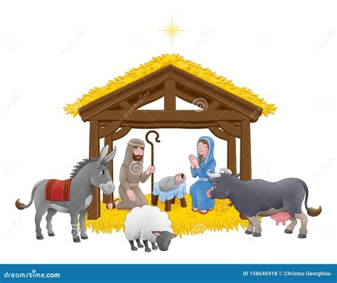 Nativity Christmas Scene Cartoon Stock Vector - Illustration of jesus ...