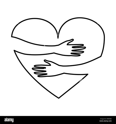 Vector illustration of hands hugging heart isolated on a white ...