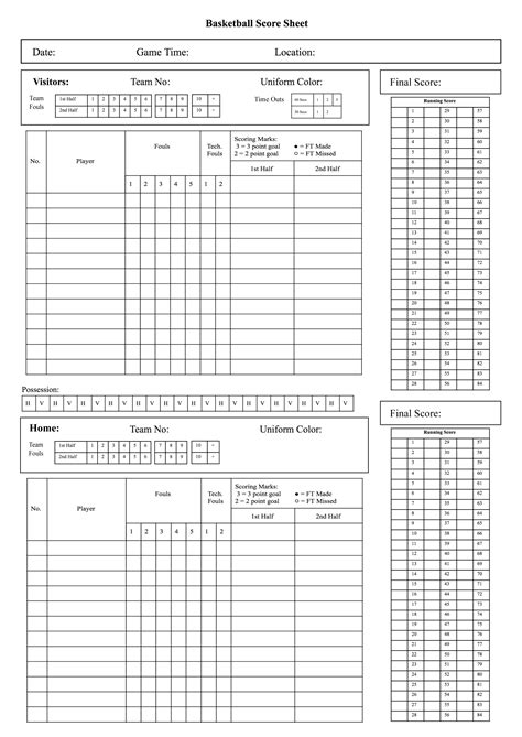 Nba Basketball Score Sheets Printable