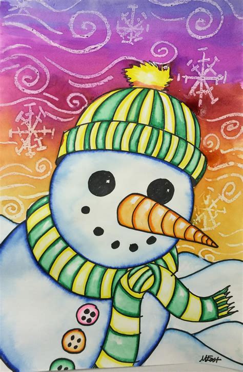 Snowman Painting with Markers & Watercolor Resist! | Christmas art ...