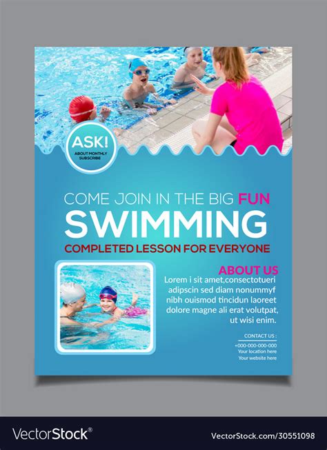 Swimming lessons flyer template design Royalty Free Vector