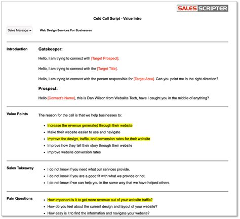 Sales Pitch Examples Script