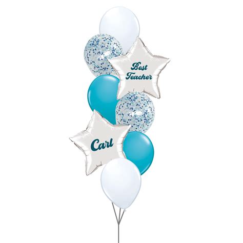 Teacher's Day Balloon Bouquet (Blue) - Custom Text on Silver Star Balloon