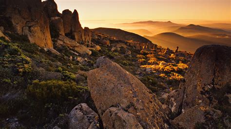 Sunset on the summit of Mount Wellington, Hobart, Tasmania, Australia ...