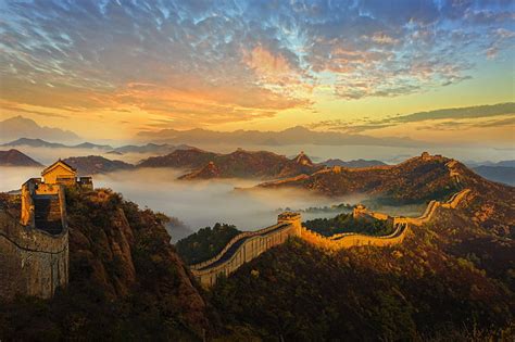 HD wallpaper: Great Wall Of China, landscape, sky, sunset, scenics ...