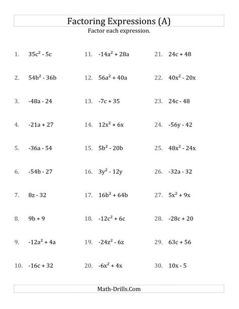 Factoring Difference Of Squares And Gcf Worksheet - FactorWorksheets.com