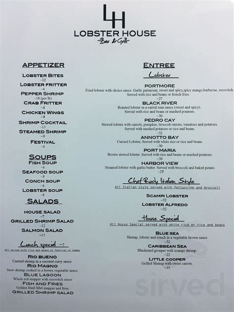 Menu for Lobster House Bar & Grill in Lauderhill, FL | Sirved