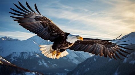 Premium AI Image | an eagle flying in a flight over mountains and a lake