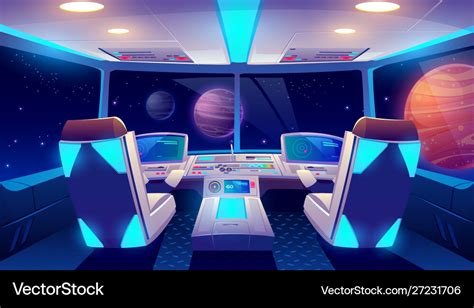 Spaceship cockpit interior space and planets view Vector Image