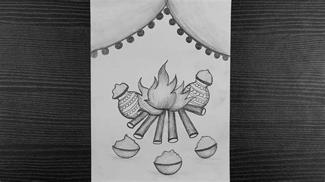 Drawing Of Holika Dahan || How To Draw Holi Festival Drawing || Holi ...