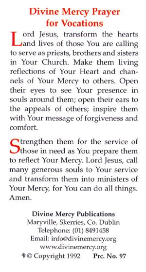 Prayer Cards: Divine Mercy Prayer for Vocations (25 Cards)