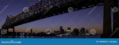 New Orleans Skyline and Mississippi River Bridge Stock Image - Image of ...