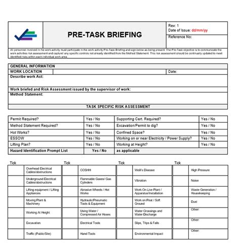 Pre-task Brief and Point of Work Risk Assessment Template, Word Doc, Construction Forms - Etsy UK