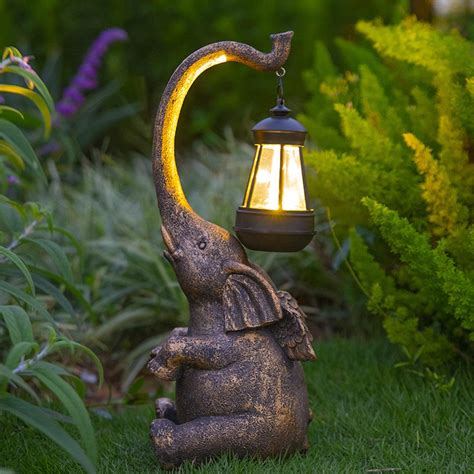 FOMAILE Elephant Garden Statue, Large Garden Statue with LED Lights, Solar Garden Outdoor Statue ...