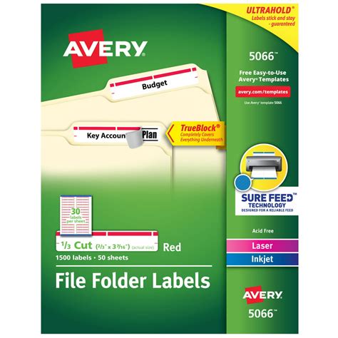 Avery File Folder Labels, 2/3" x 3-7/16", 1,500 Red Labels (5066 ...