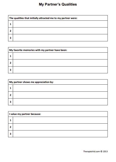 My Partner's Qualities | Therapist | Couples therapy worksheets ...