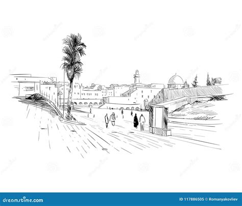 Israel. Jerusalem. Wall of Tears. Hand Drawn Sketch. Vector ...