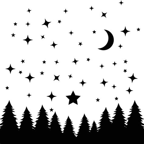 Starry night sky silhouette with stars, moon, and pine trees 12104183 Vector Art at Vecteezy