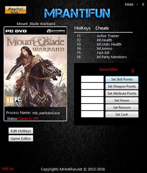 Mount and Blade: Warband Trainer +8 v1.172 MrAntiFun - download pc cheat