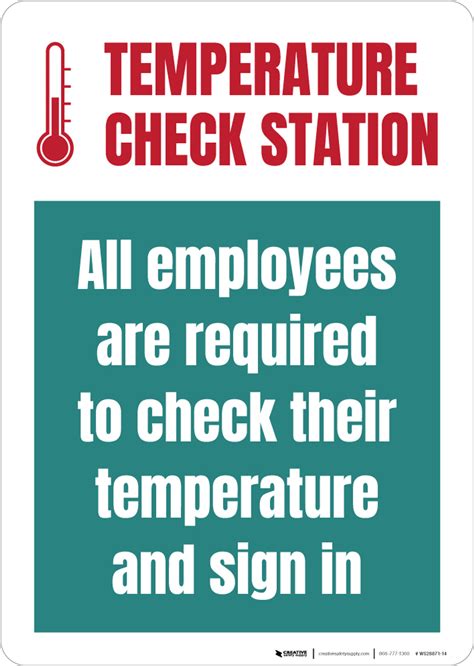 Temperature Check Station All Employees Required Portrait - Wall Sign