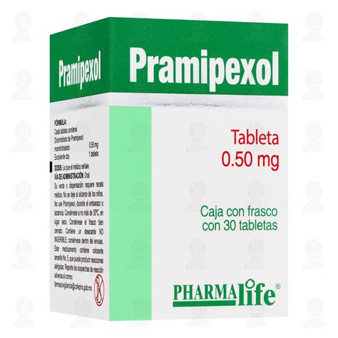 Pramipexol 0.50 mg, 30 Tabletas Pharmalife.